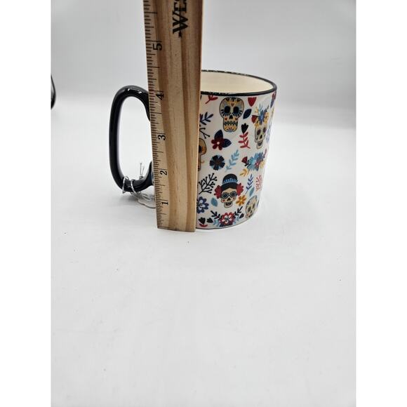 10 Strawberry Street Halloween 18 oz‎ Coffee Soup Mug Sugar Skulls Floral NEW - Picture 5 of 10